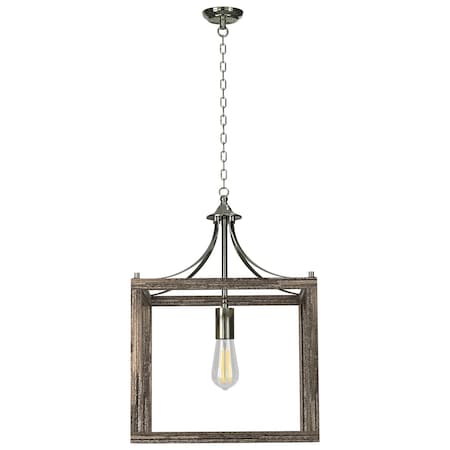 Ambiate Loggia Rustic Farmhouse Pendant, Gray Wood Grain Metal Open Cage Design, Single E26 Socket AL10005P1